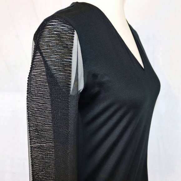 AKRIS 8 Sheer Black Mesh Organza Long Sleeve Illusion Stretch Blouse Top - Picture 8 of 14